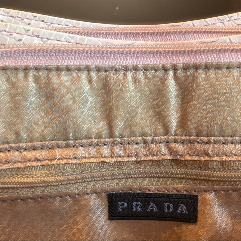 Authentic Prada Embossed Coral Pink Python Leathe… - image 3